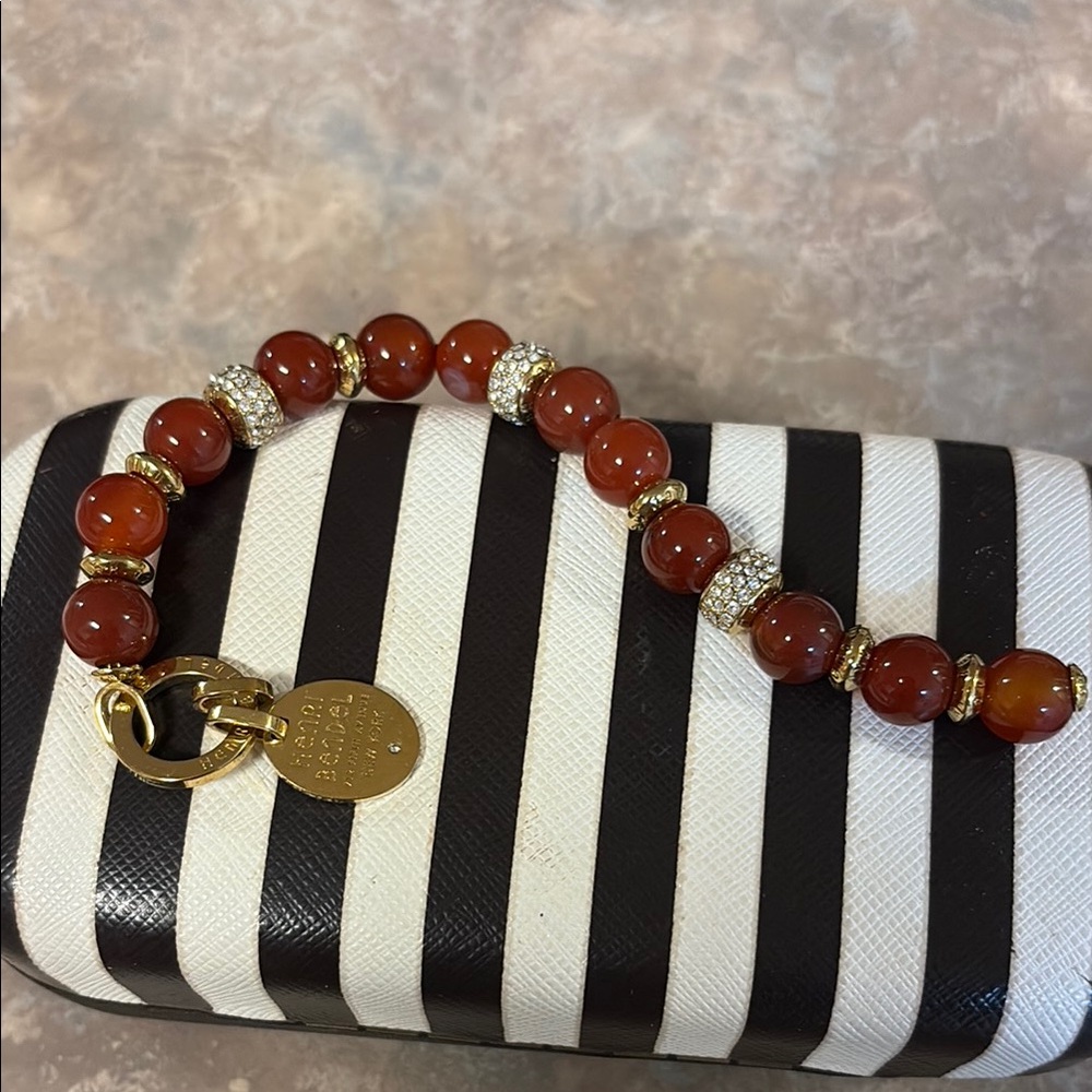 Henri Bendel Red Beaded Bracelet with Gold Accents